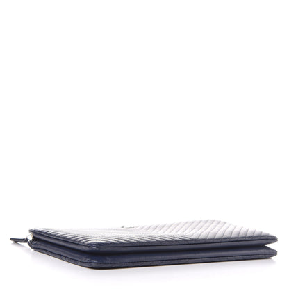 Chanel Caviar Chevron Quilted Large Zipped Clutch Navy 4 of 9