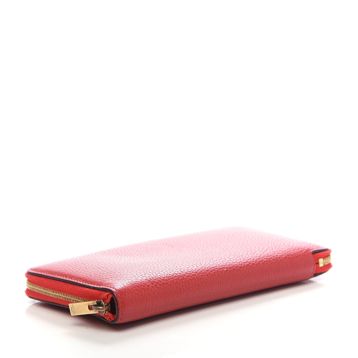 Drummed Calfskin Zip Around Organizer Wallet Coquelicot
