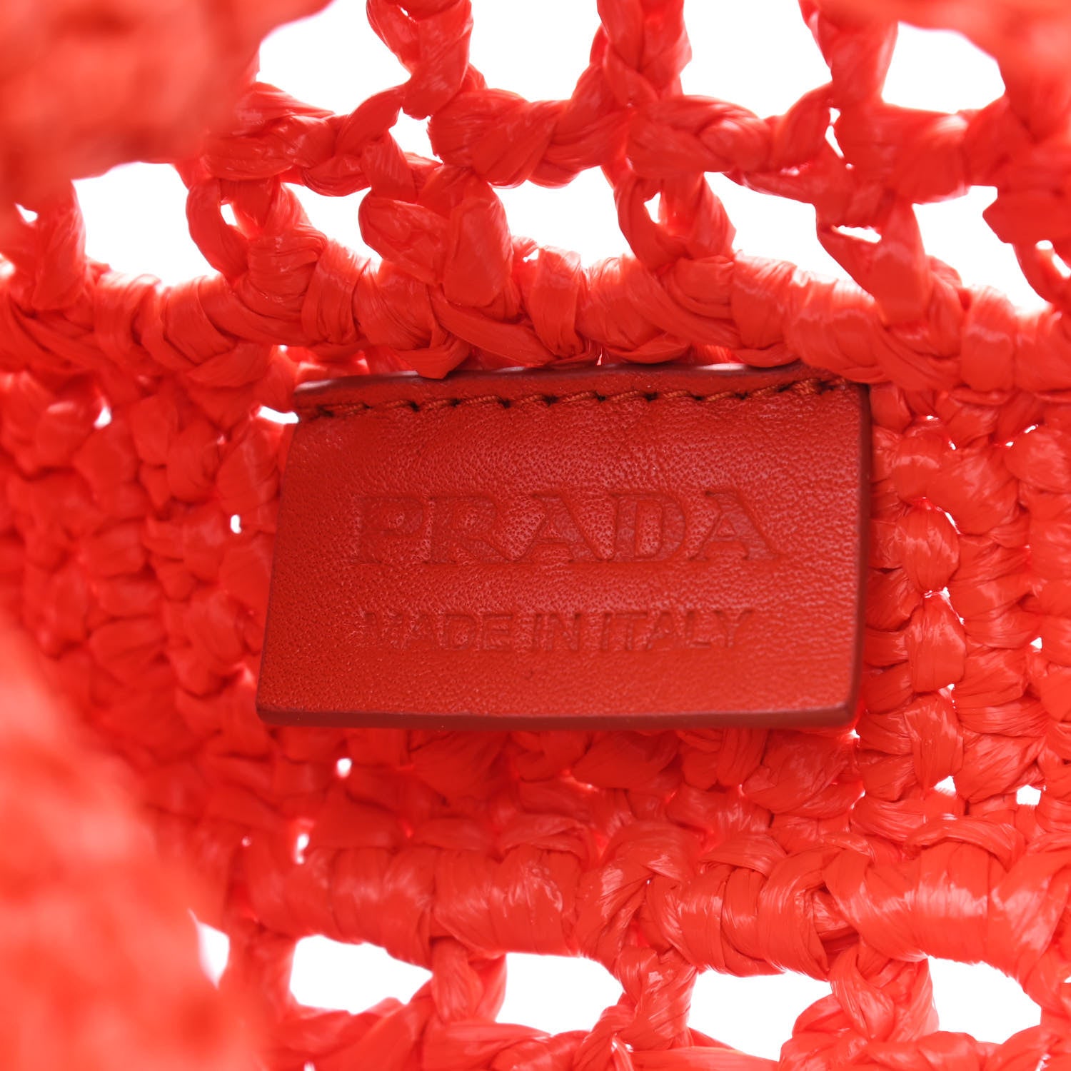 Prada Yarn Raffia Effect Crochet Logo Embroidered Tote Bag Arancio 6 of 9
