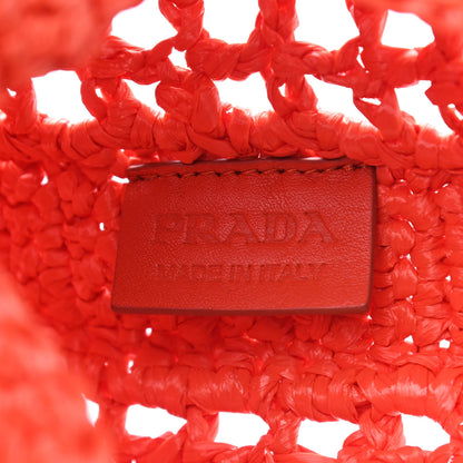 Prada Yarn Raffia Effect Crochet Logo Embroidered Tote Bag Arancio 6 of 9