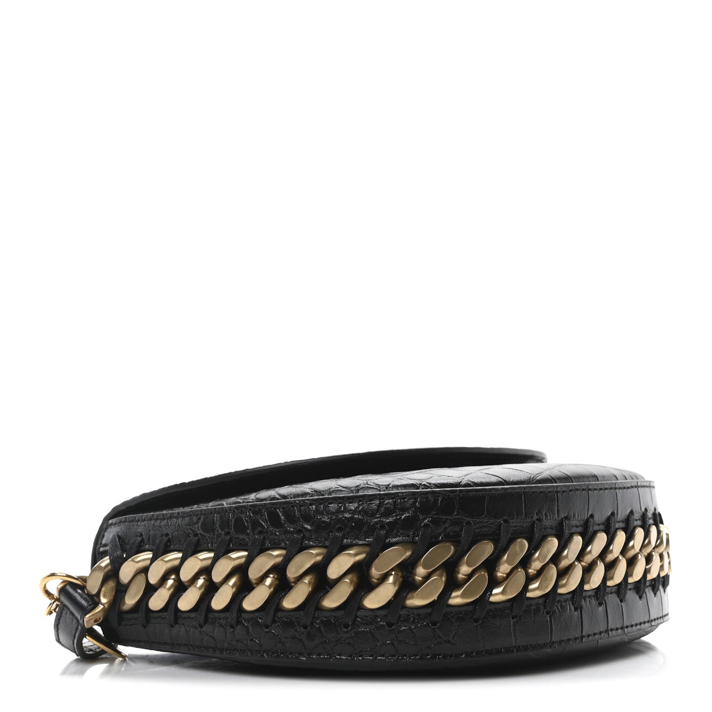 Embossed Crocodile Effect Medium Frayme Flap Shoulder Bag Black