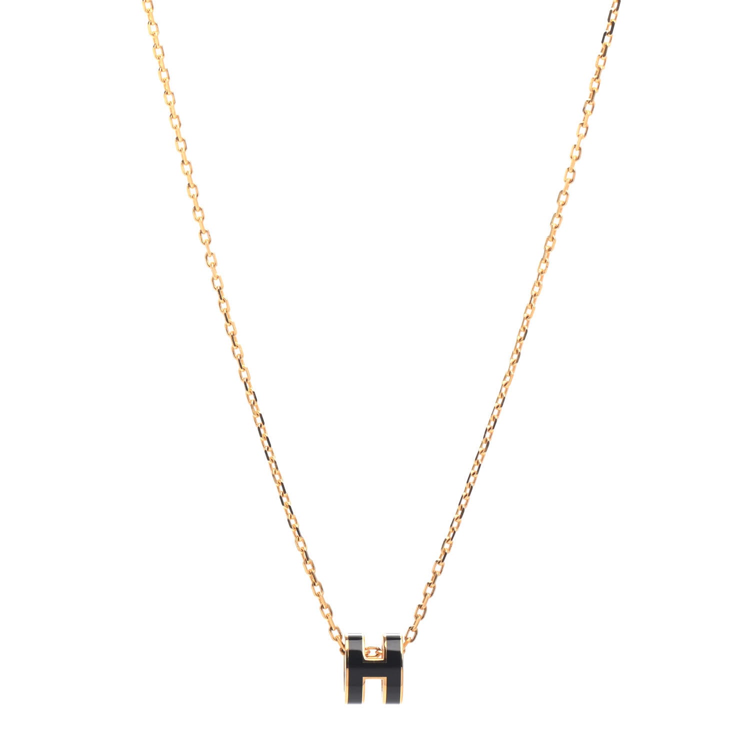 Hermes Lacquered Gold Mini Pop H Pendant Necklace Black 1 of 5