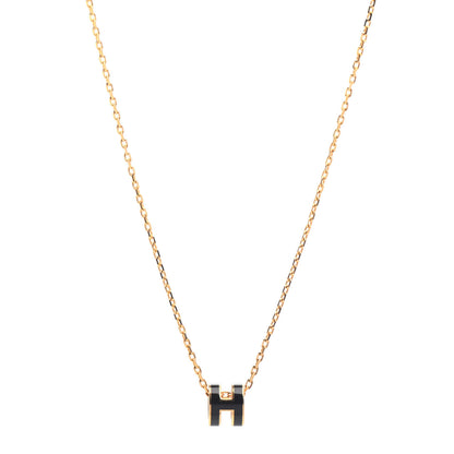Hermes Lacquered Gold Mini Pop H Pendant Necklace Black 1 of 5
