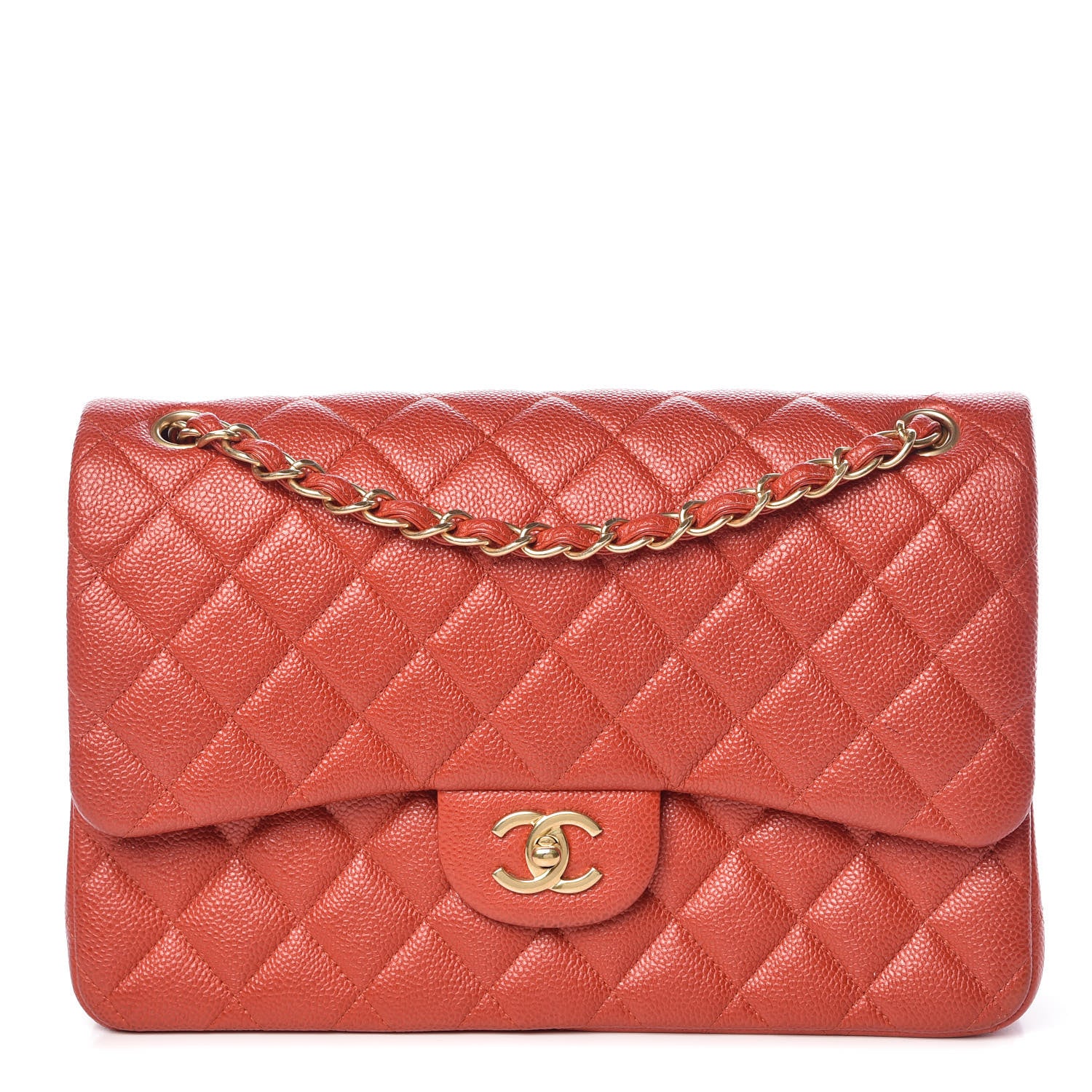 Chanel Pearly Caviar Quilted Jumbo Double Flap Orange 1 of 14