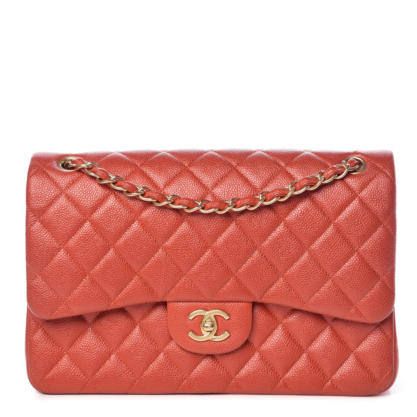 Pearly Caviar Quilted Jumbo Double Flap Orange