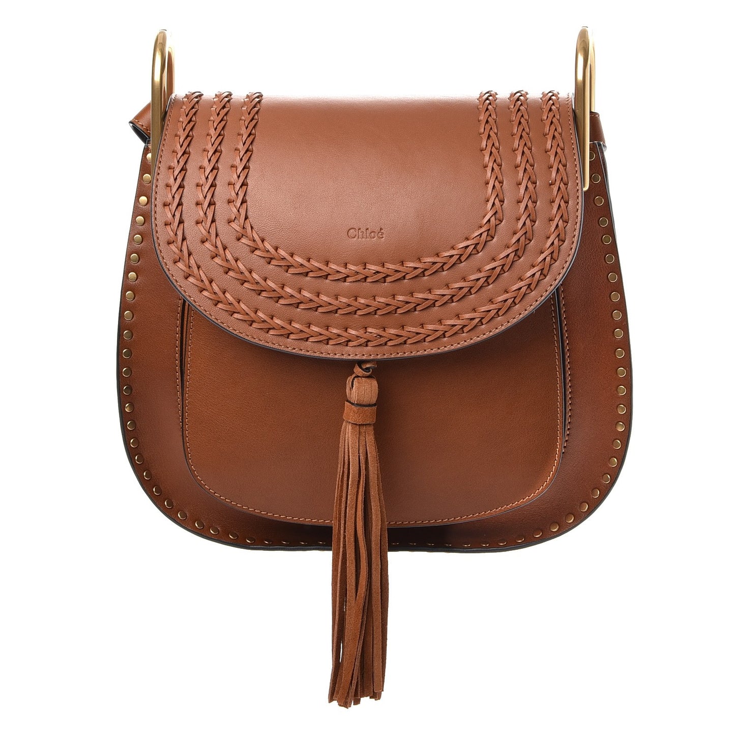 Calfskin Braided Medium Hudson Shoulder Bag Caramel