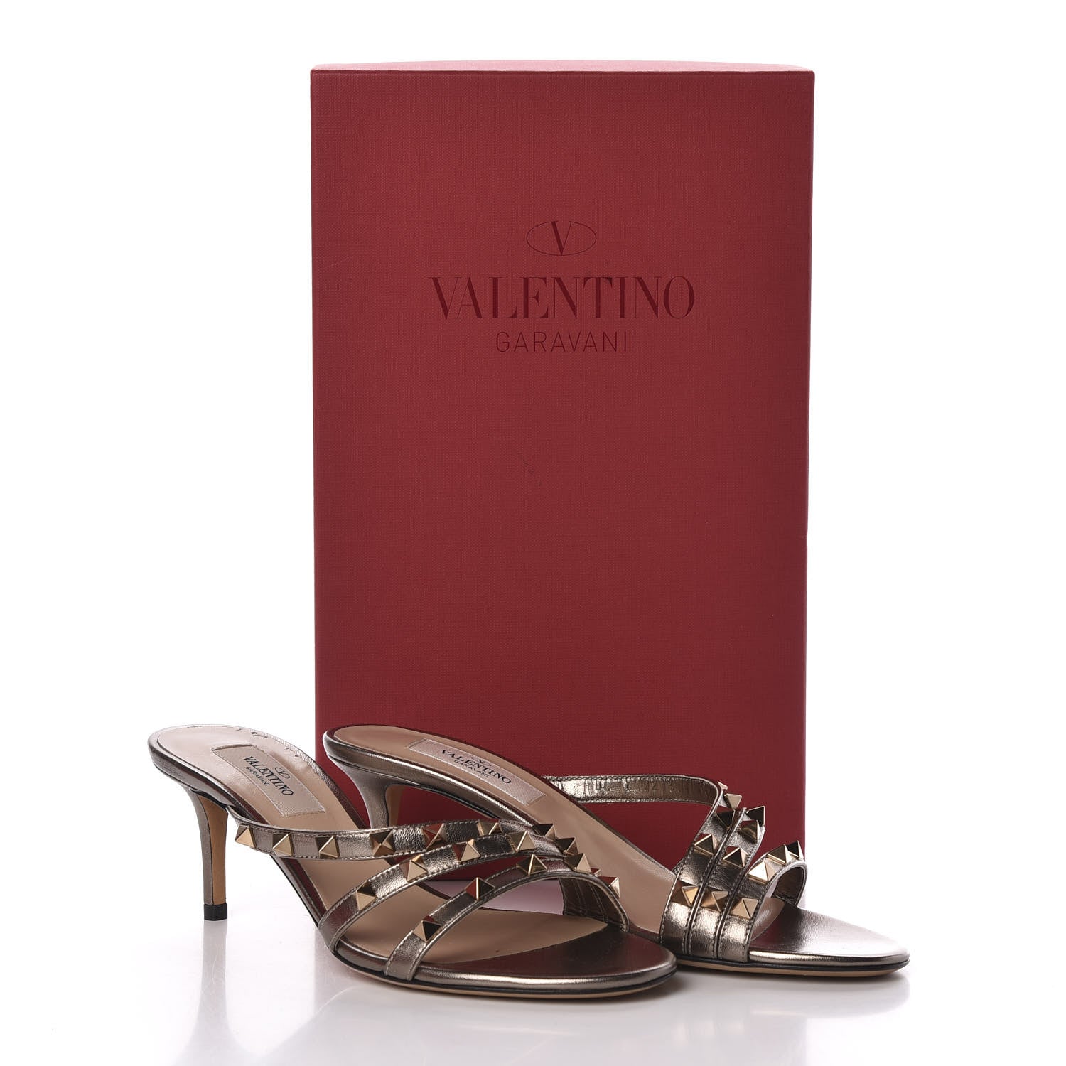 Valentino Garavani Metallic Nappa Rockstud 60mm Slide Sandals 36.5 Sasso 8 of 8