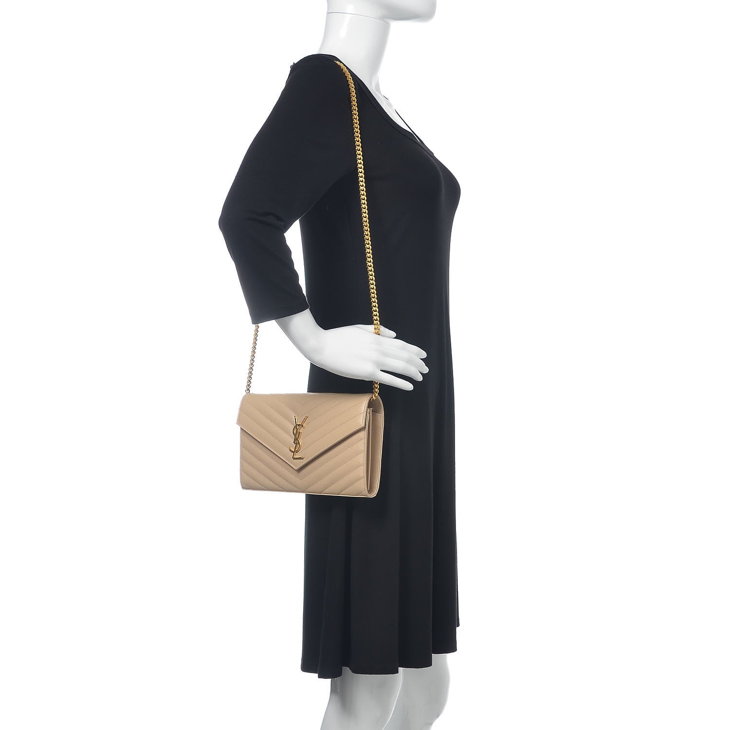 Saint Laurent Grain De Poudre Matelasse Chevron Monogram Chain Wallet Nude Powder 2 of 8