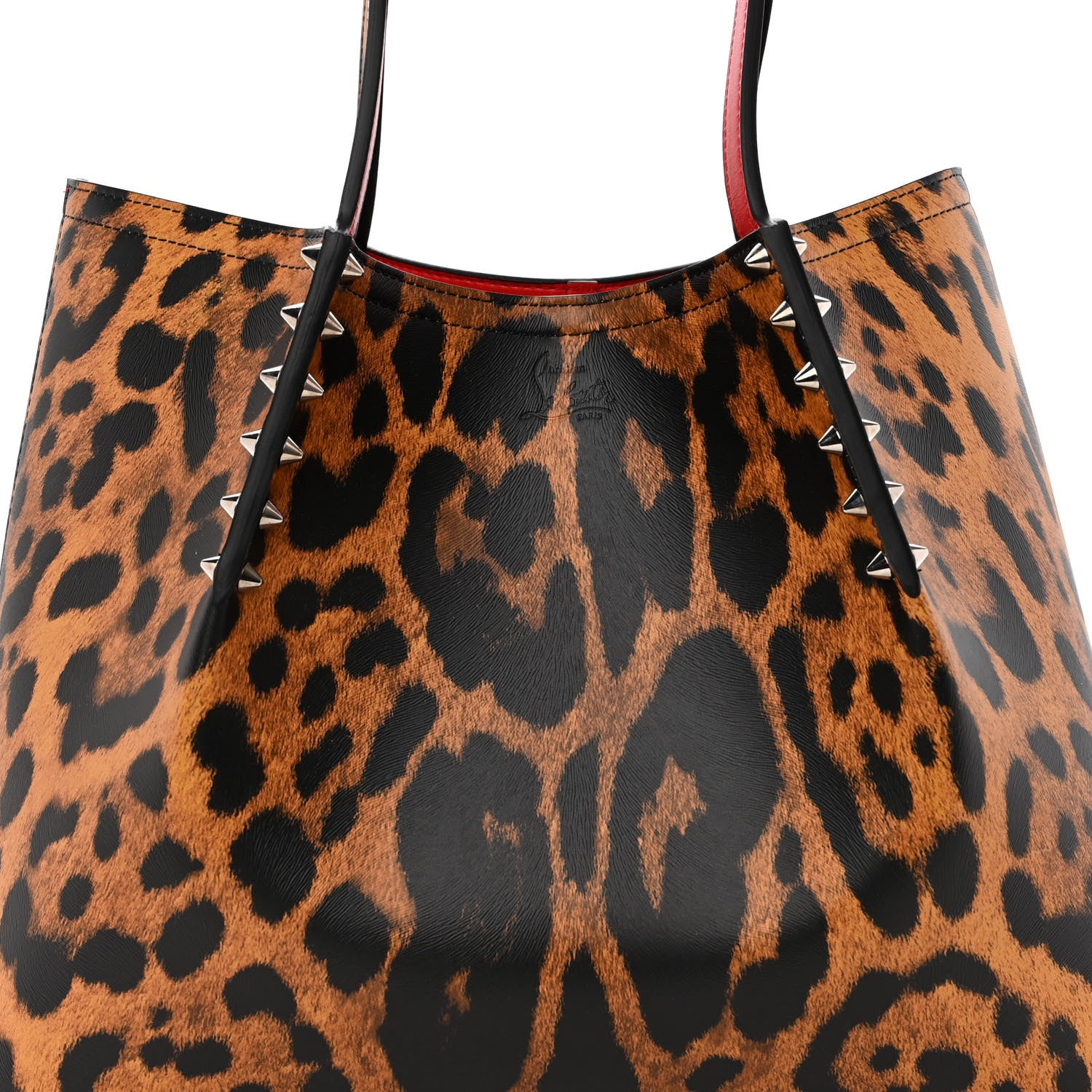 Christian Louboutin Calfskin Empire Leopard Print Spiked Cabarock Shopper Tote Spicy 7 of 9