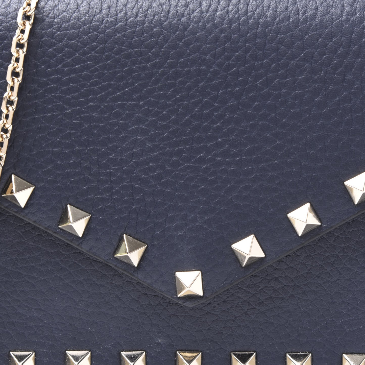 Pebbled Calfskin Rockstud Envelope Wallet on Chain Indigo