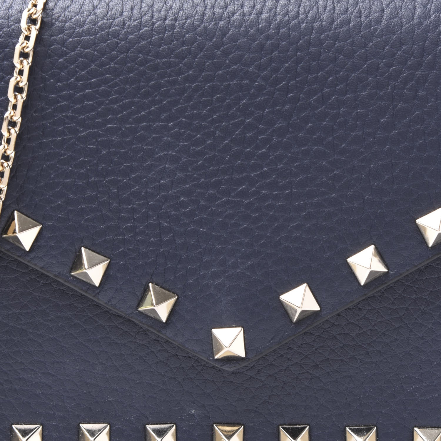 Valentino Garavani Pebbled Calfskin Rockstud Envelope Wallet on Chain Indigo 9 of 9