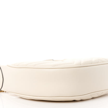 Gucci Calfskin Matelasse Chevron Mini GG Marmont Half Moon Hobo Mystic White 9 of 10