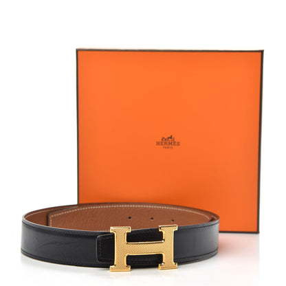 Hermes Box Togo 32mm Guilloche H Belt 80 Black Gold 7 of 7