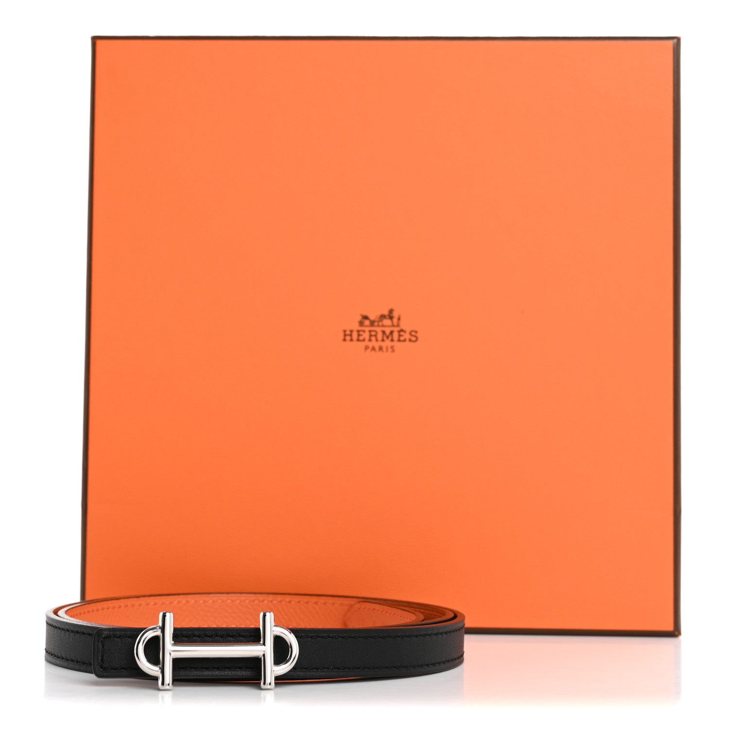 Hermes Swift Epsom 13mm Gamma Belt 80 32 Black Orange 6 of 6