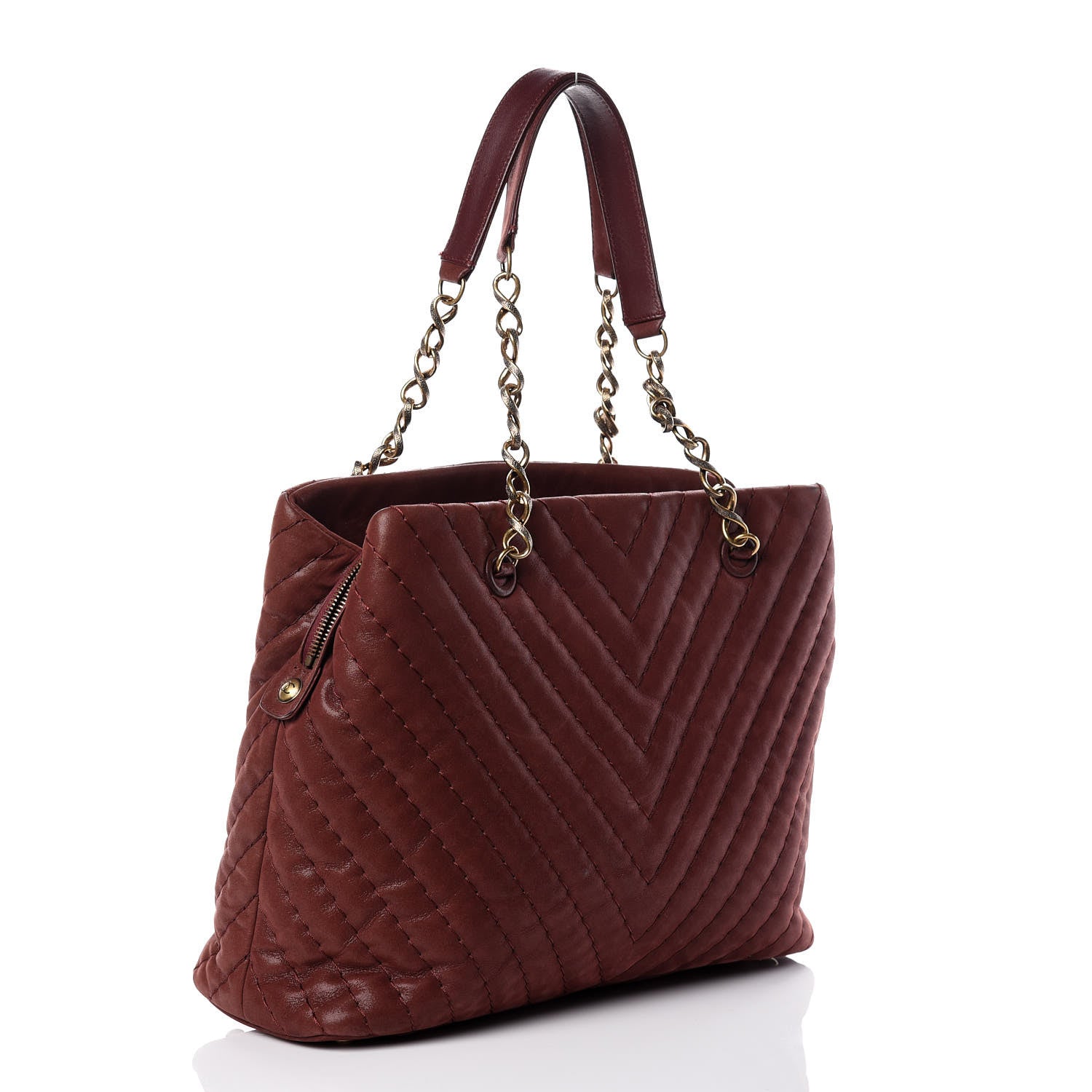 Chanel Iridescent Calfskin Chevron Quilted Surpique Tote Burgundy 3 of 11