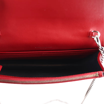 Saint Laurent Grain De Poudre Matelasse Chevron Monogram Chain Wallet Palissandre 5 of 9