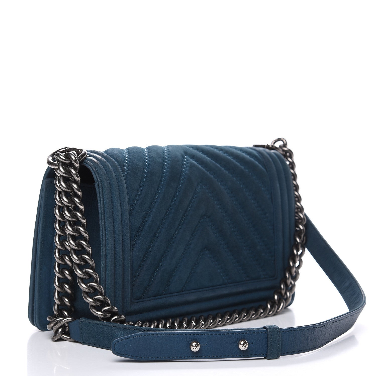Chanel Nubuck Chevron Quilted Medium Boy Flap Blue 3 of 17