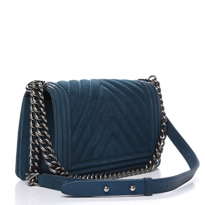 Chanel Nubuck Chevron Quilted Medium Boy Flap Blue 3 of 17