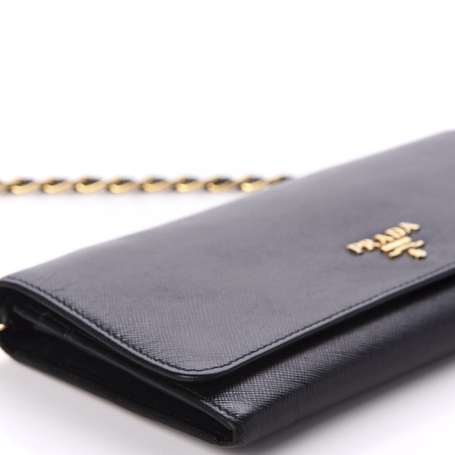 Prada Saffiano Metal Oro Chain Wallet Black 6 of 9