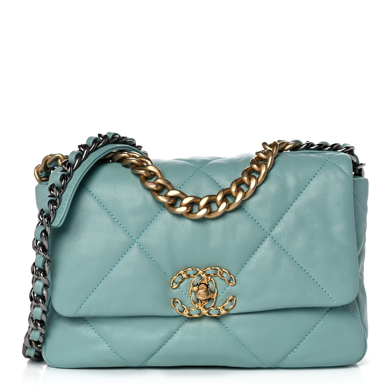 Chanel Lambskin Quilted Medium Chanel 19 Flap Light Blue 1 of 10