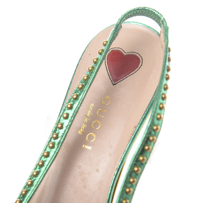 Gucci Metallic Calfskin Studded Unia Pointed Toe Low Heel Slingback Pumps 35.5 Green 7 of 12