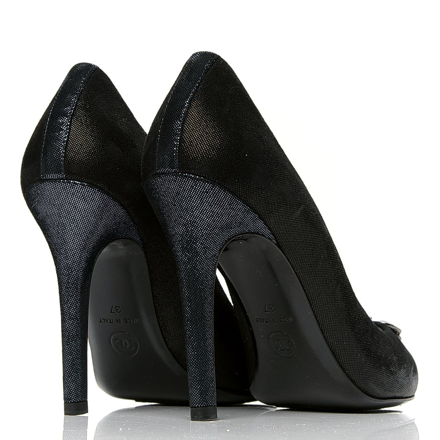 Metallic Fabric Jewel Cap Toe Pumps 37 Black Blue