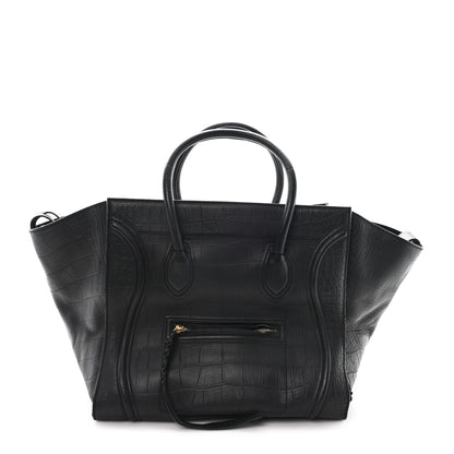 Celine Crocodile Embossed Calfskin Large Phantom Luggage Black 1 of 11