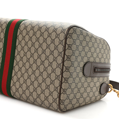 Gucci GG Supreme Monogram Textured Dollar Calfskin Web Medium Savoy Duffle Bag Beige Dark Brown 9 of 9