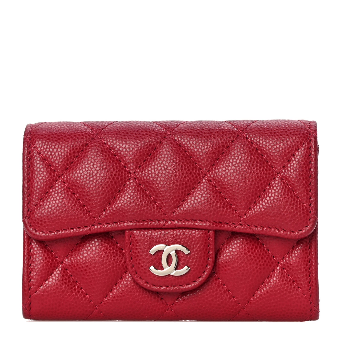 Caviar Quilted Flap Card Holder Dark Pink