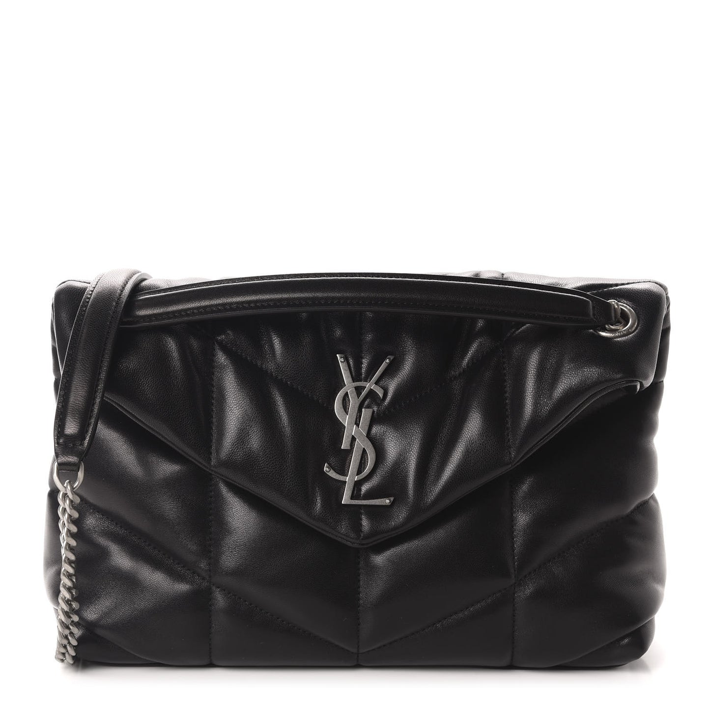 Lambskin Quilted Small Loulou Puffer Monogram Chain Satchel Black