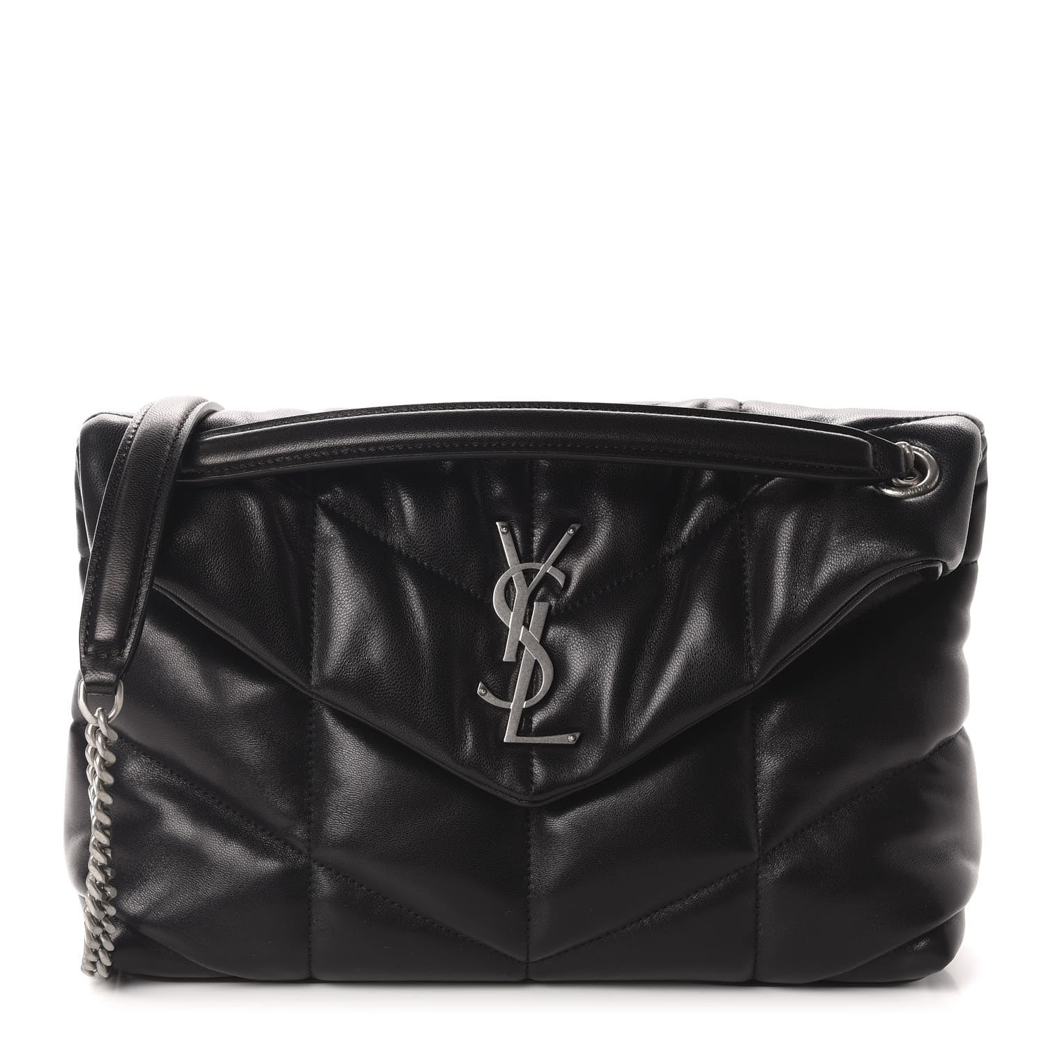 Saint Laurent Lambskin Quilted Small Loulou Puffer Monogram Chain Satchel Black 1 of 11