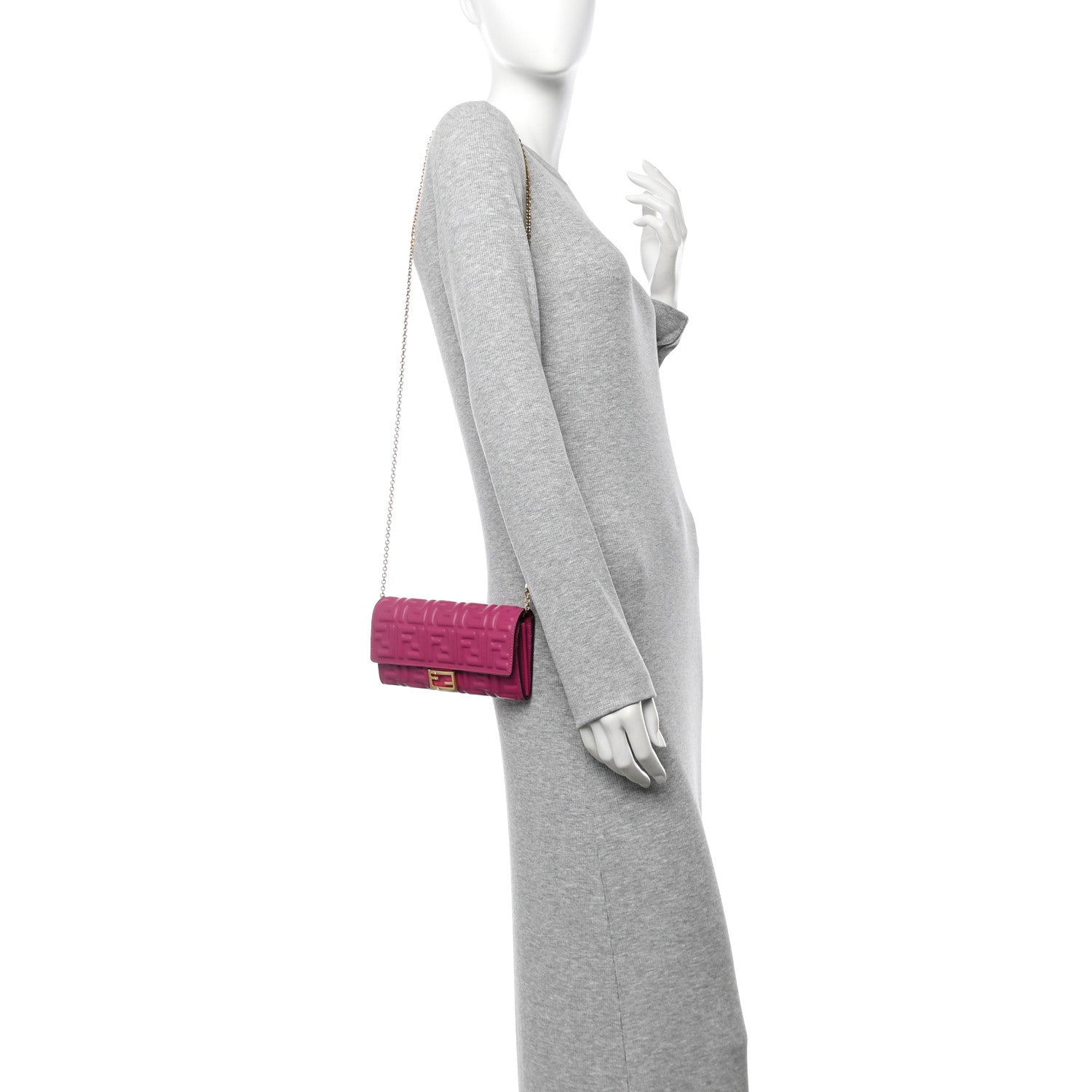 Fendi Nappa Matisse FF Embossed Continental Wallet On Chain Ciclamino Pilar 2 of 10