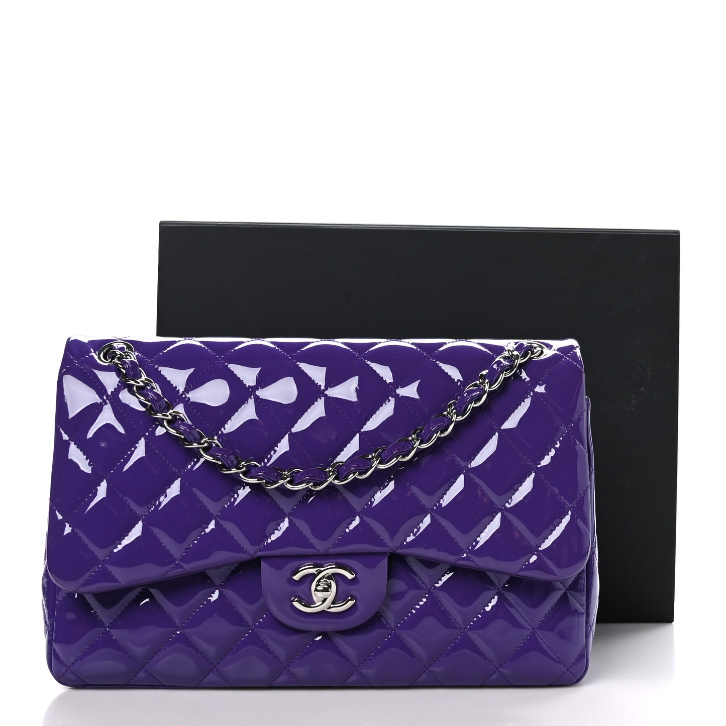 Patent Calfskin Quilted Jumbo Double Flap Purple