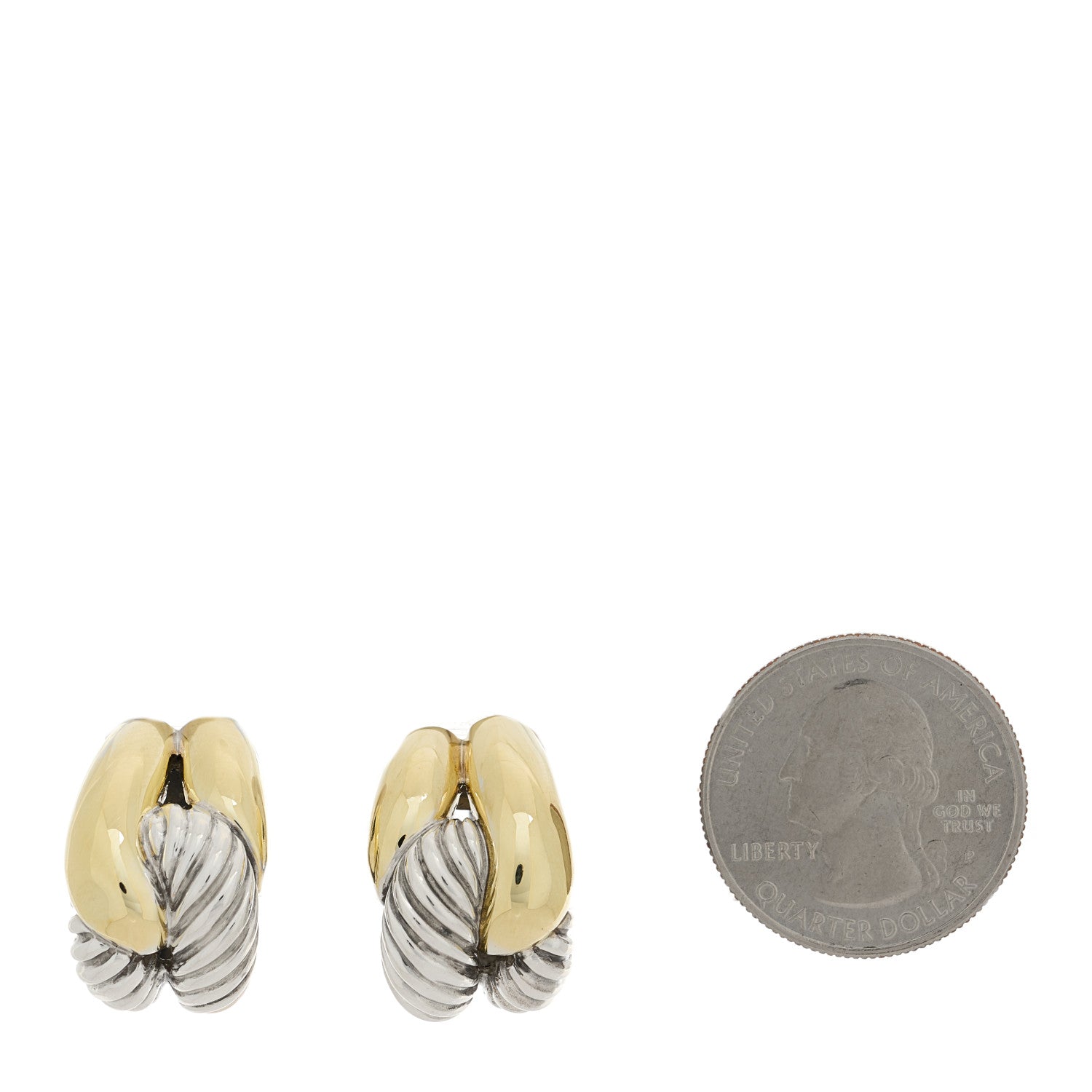 David Yurman Sterling Silver 18K Yellow Gold Single Loop Labyrinth Earrings 2 of 4