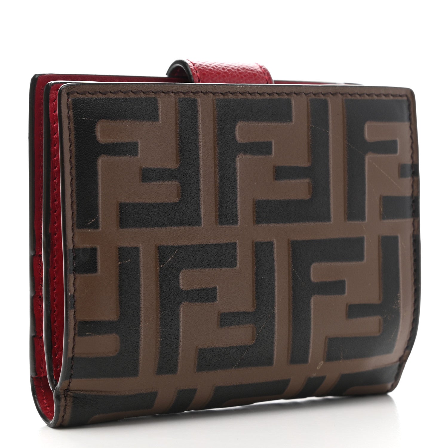 Fendi Vitello Cruise F is Fendi Bi-Color FF 1974 Embossed Compact Wallet Maya Black Fragola 6 of 19