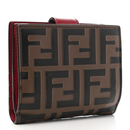 Fendi Vitello Cruise F is Fendi Bi-Color FF 1974 Embossed Compact Wallet Maya Black Fragola 6 of 19