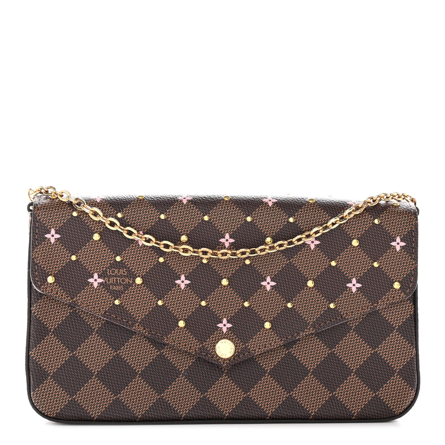 Louis Vuitton Damier Ebene Studded Pochette Felicie Chain Wallet 2 of 15