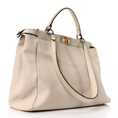 Fendi Goatskin Elaphe Large Peekaboo Iconic Satchel Latte Natural 3 of 10