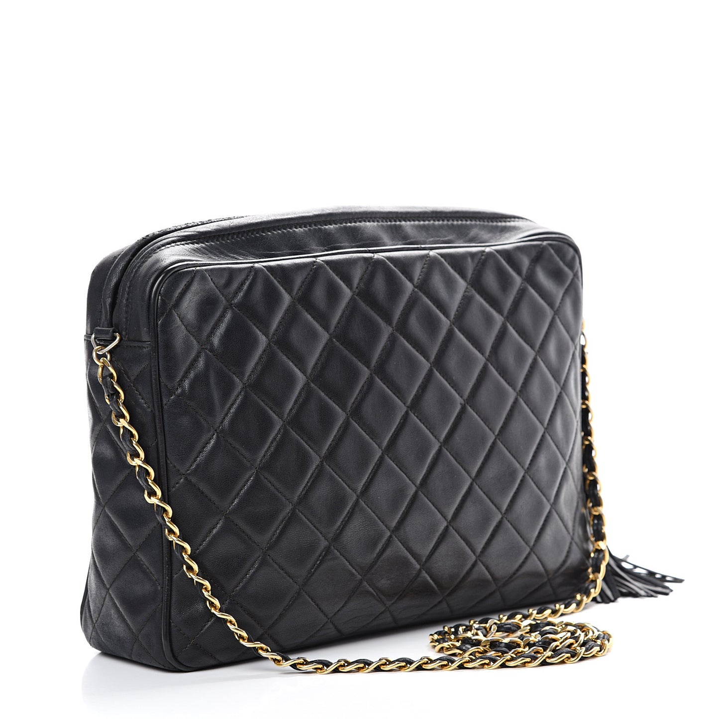 Lambskin Quilted CC Tassel Camera Case Black