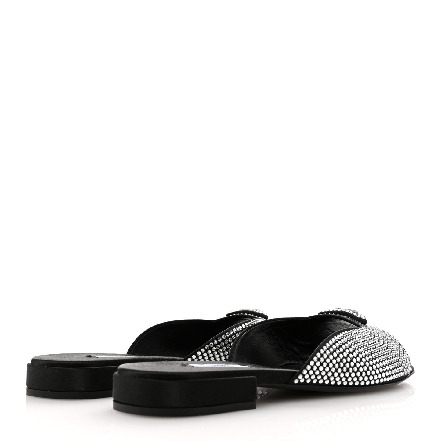 Satin Crystal Logo 10mm Slide Sandals 39 Black