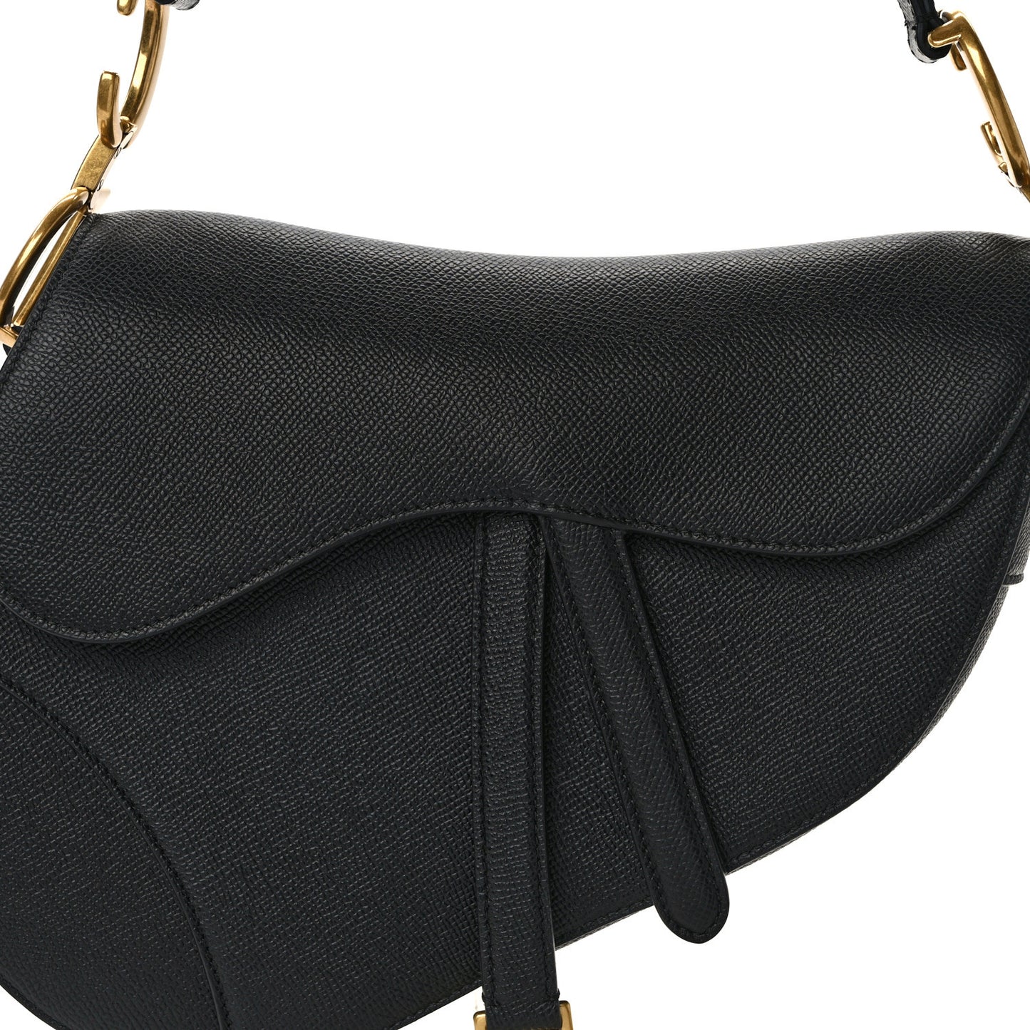 Grained Calfskin Saddle Bag With Strap Black