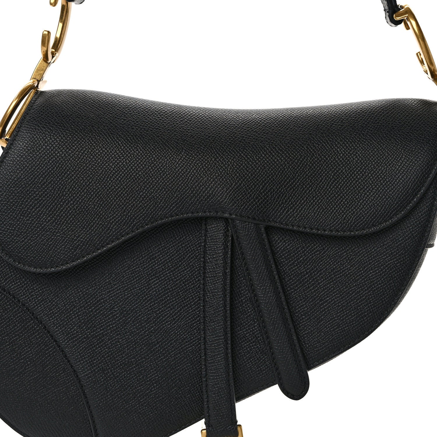 Christian Dior Grained Calfskin Saddle Bag With Strap Black 8 of 13
