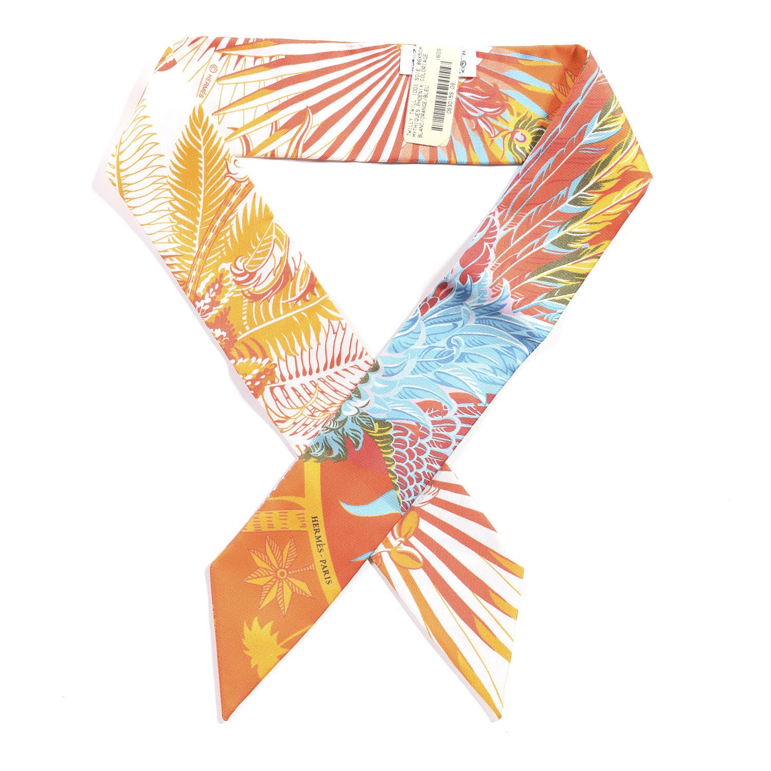 Hermes Silk Mythiques Phoenix Coloriages Twilly Blanc Orange Bleu 1 of 5