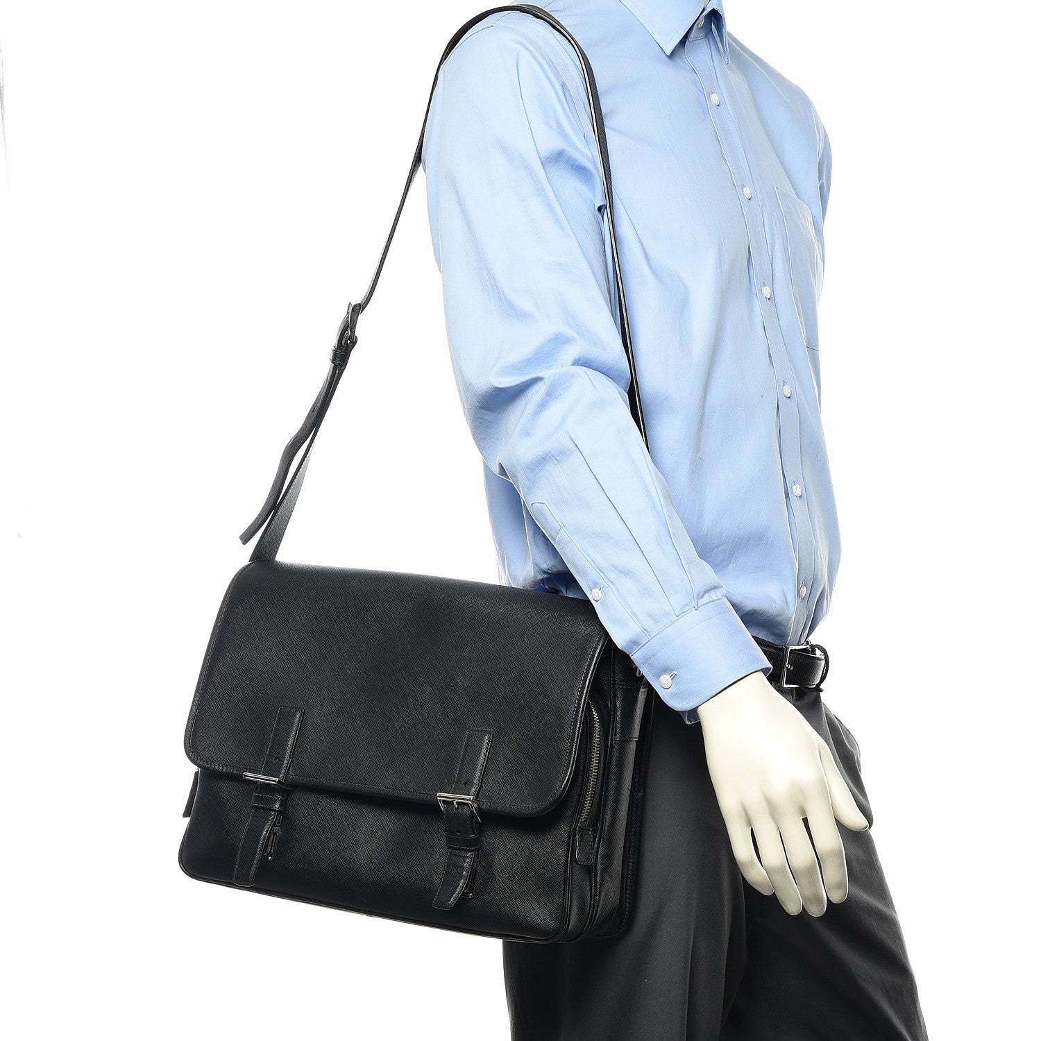 Prada Saffiano Travel Messenger Bag Black 2 of 17