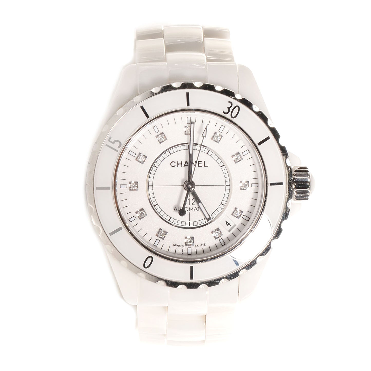Stainless Steel Ceramic Diamond 42mm J12 Quartz Watch White