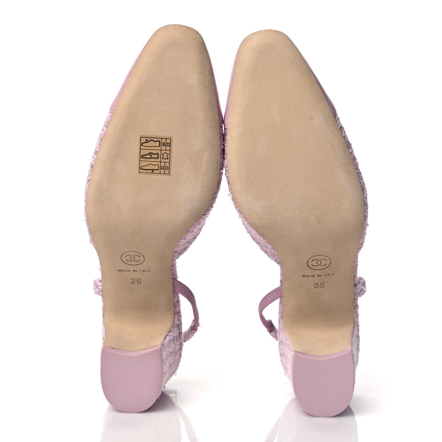Tweed Lambskin Cap Toe CC Slingback Pumps 38 Pink