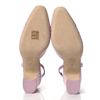 Chanel Tweed Lambskin Cap Toe CC Slingback Pumps 38 Pink 6 of 9
