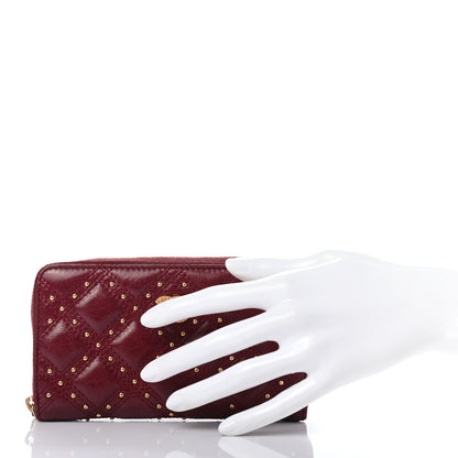 Chanel Lambskin Studded Quilted Zip Around Wallet Burgundy 2 of 8