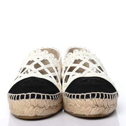 Chanel Woven Fabric Grosgrain CC Espadrilles 35 White Black 2 of 4