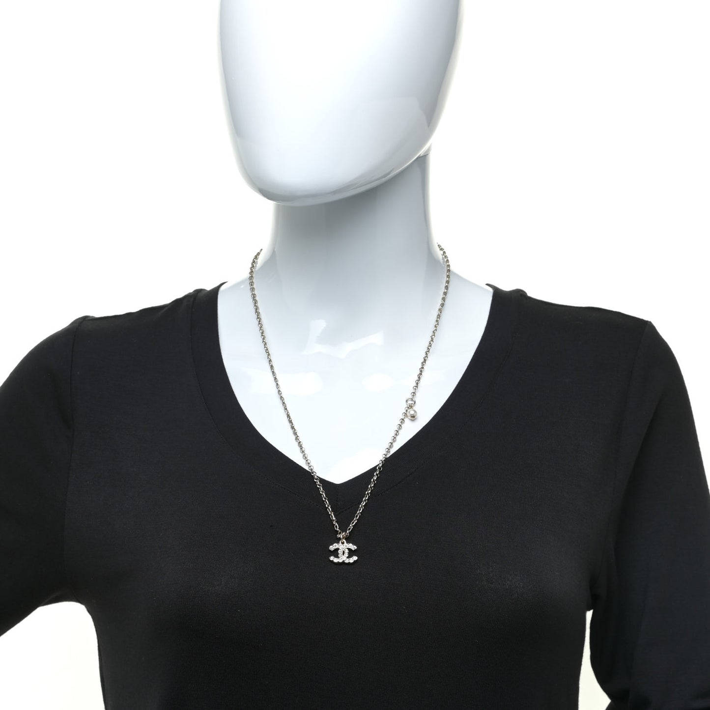 Pearl Crystal CC Pendant Necklace Gold